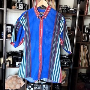 XL VTG Loafers Striped Button Down Shirt